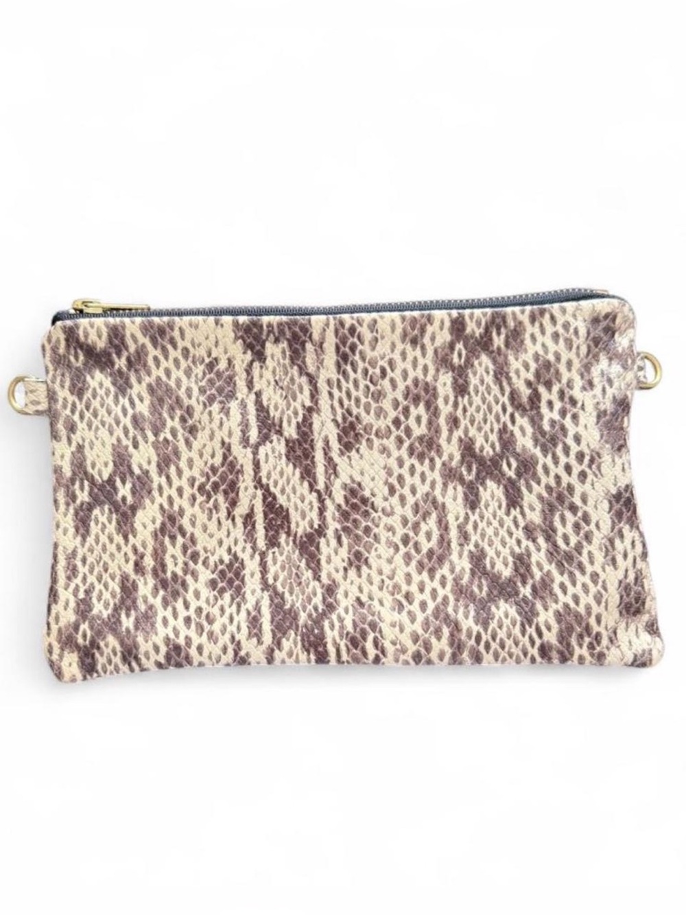Parker & Hyde brown and beige snake print clutch purse. Dallas based company